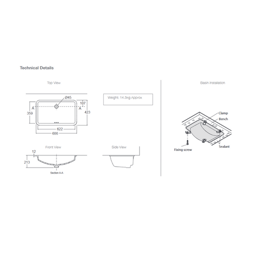 Kohler Ladena Undercounter Basin 686mm