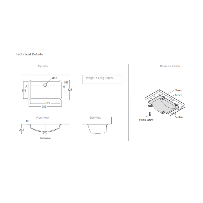 Kohler Ladena Undercounter Basin 686mm