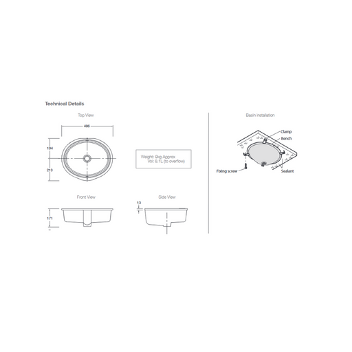 Kohler Verticyl Oval Undercounter Basin 486mm