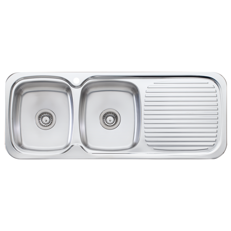 Oliveri Lakeland Double Bowl Sink With Drainer 1200mm