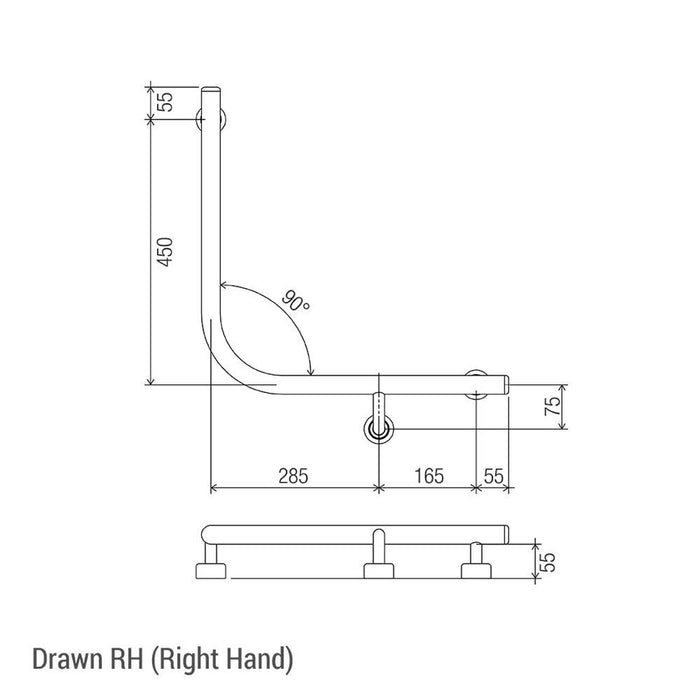 Conserv Linear 90° Ambulant & Accessible Grab Rail 450mm x 450mm