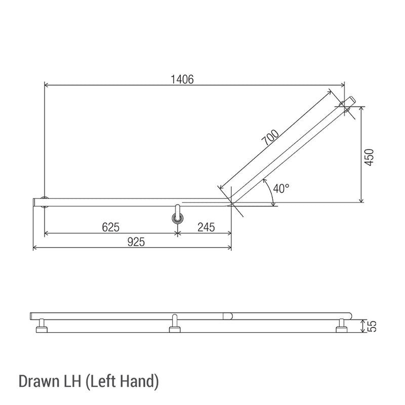 Conserv Linear 40° Ambulant & Accessible Grab Rail 870mm x 700mm
