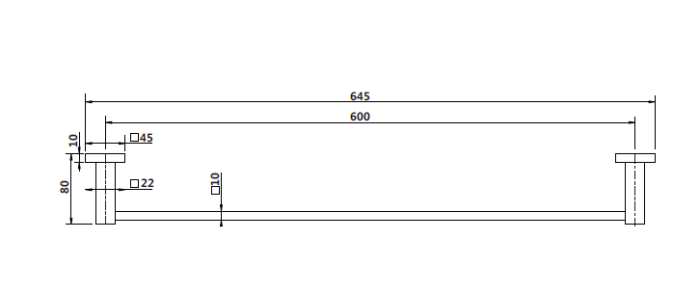 Modern National Lux Single Towel Rail 600mm