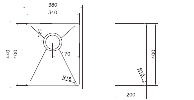 Modern National Single Bowl Sink  440 X 380 X 200MM - 26L
