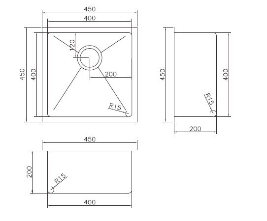 Modern National Single Bowl Sink  450 X 450 X 200MM  - 31L