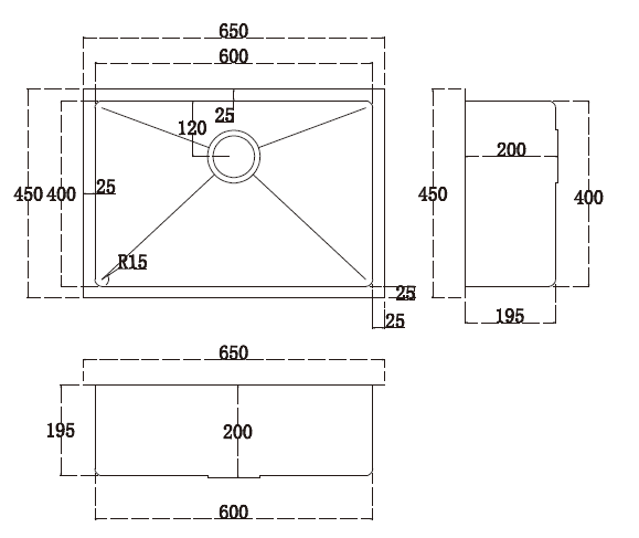 MODERN NATIONAL Single Bowl Sink  650 X 450 X 200MM - 46L