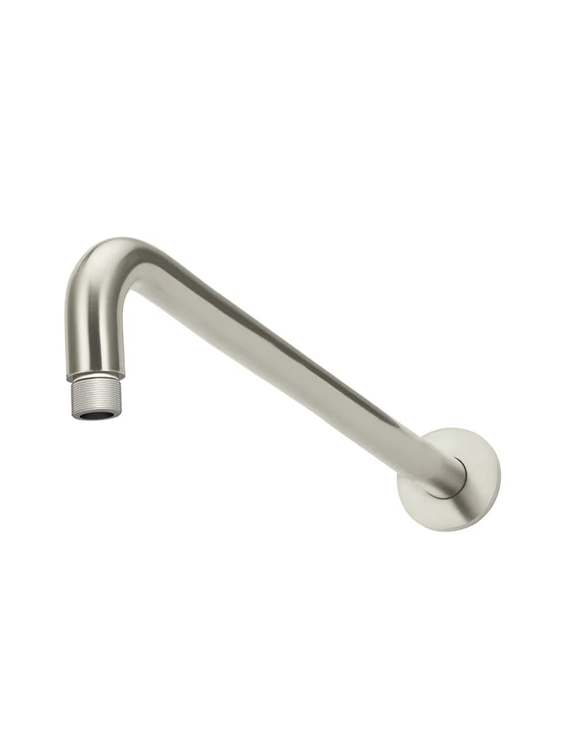 Round Wall Shower Curved Arm 400mm brushed nickel