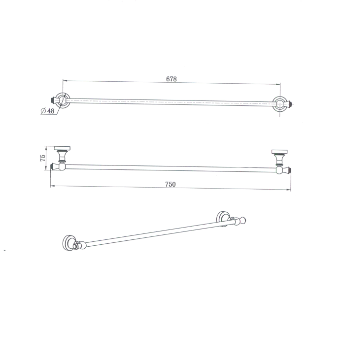 Modern National Medoc Single Towel Rail 750mm