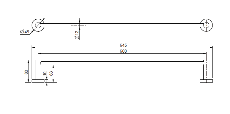 Modern National Mirage Single Towel Rail 600mm