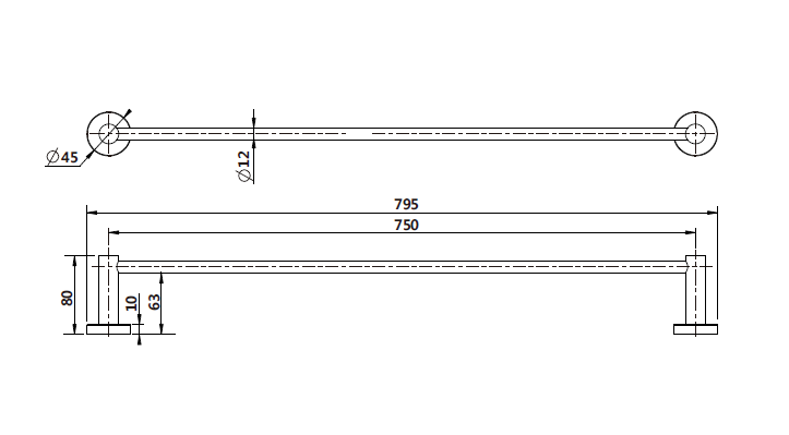 MODERN NATIONAL Mirage Single Towel Rail 750mm