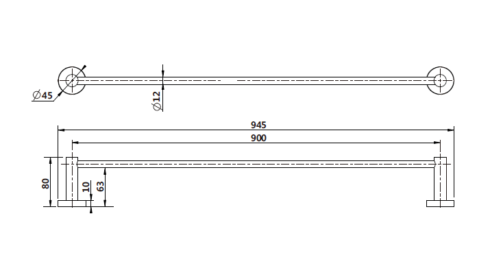 MODERN NATIONAL Mirage Single Towel Rail 900mm