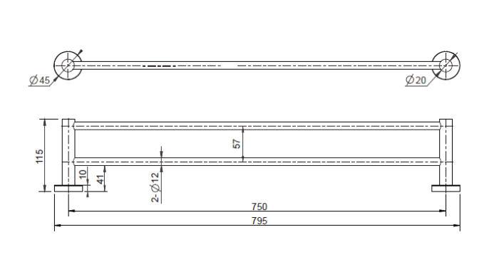 Modern National Double Towel Rail 750mm