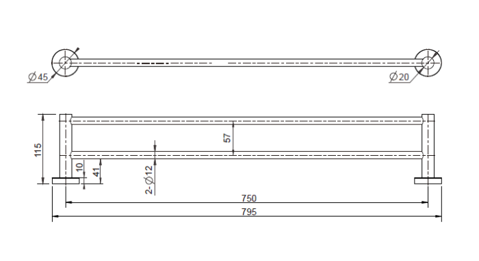 MODERN NATIONAL Double Towel Rail 750mm