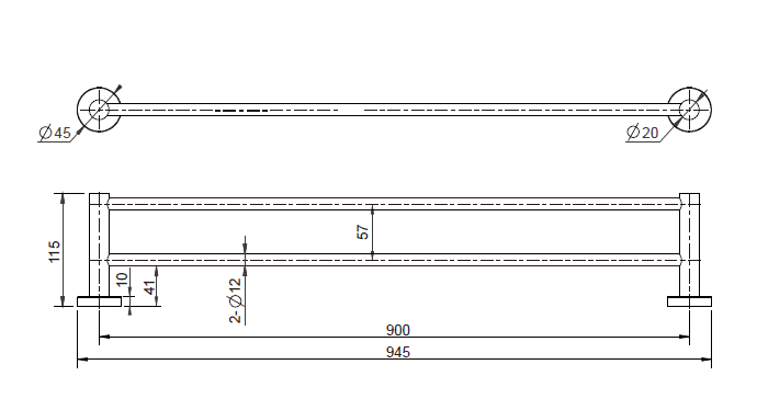 MODERN NATIONAL Mirage Double Towel Rail 900mm