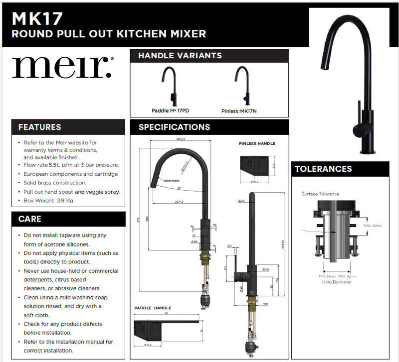 Meir Round Paddle Piccola Pull Out Kitchen Mixer Tap