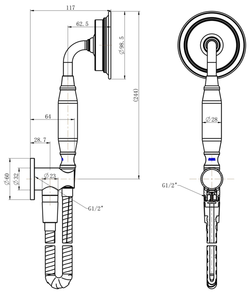 Modern National Montpellier Handshower On Bracket