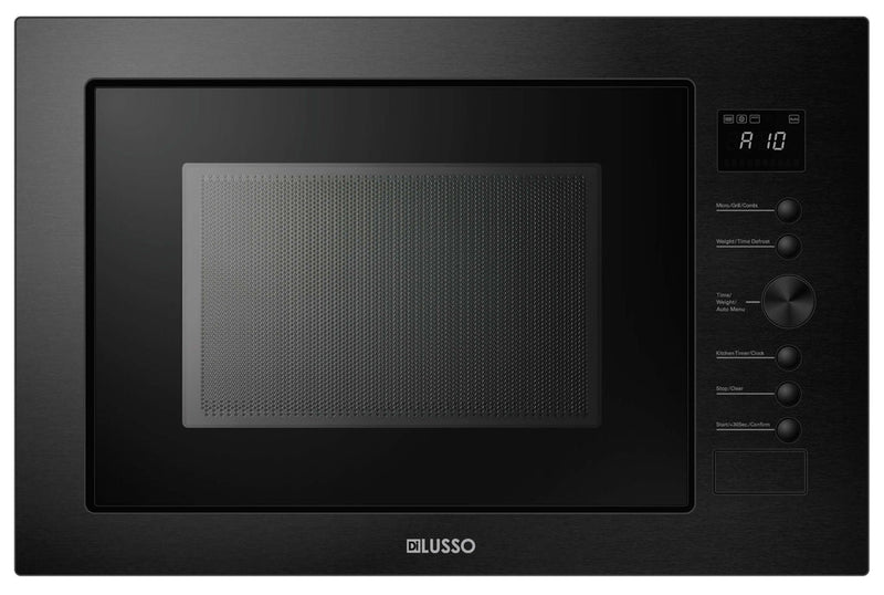 Dilusso Appliances 34L Built in Microwave Oven with Grill - 1000W microwave + 1100W grill, black metal trim