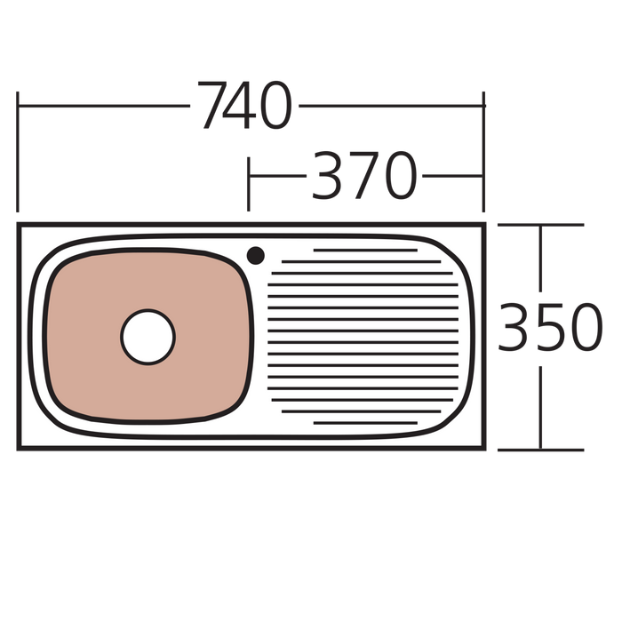 Oliveri Martini Single Bowl Sink With Drainer 740 x 350 MM Sink