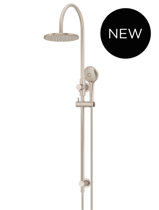 Meir Round Gooseneck Shower Set with 200mm rose, Three-Function Hand Shower