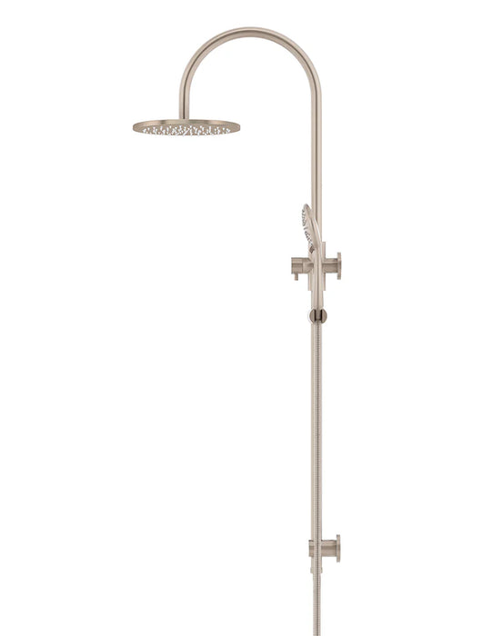 Meir Round Gooseneck Shower Set with 200mm rose, Three-Function Hand Shower