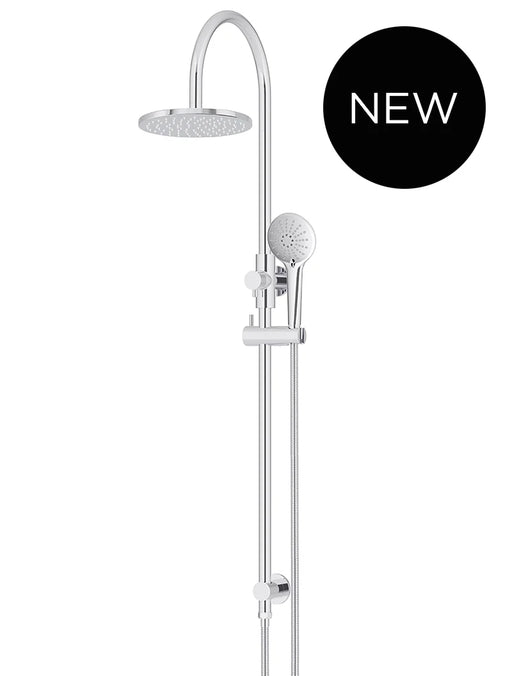 Meir Round Gooseneck Shower Set with 200mm rose, Three-Function Hand Shower