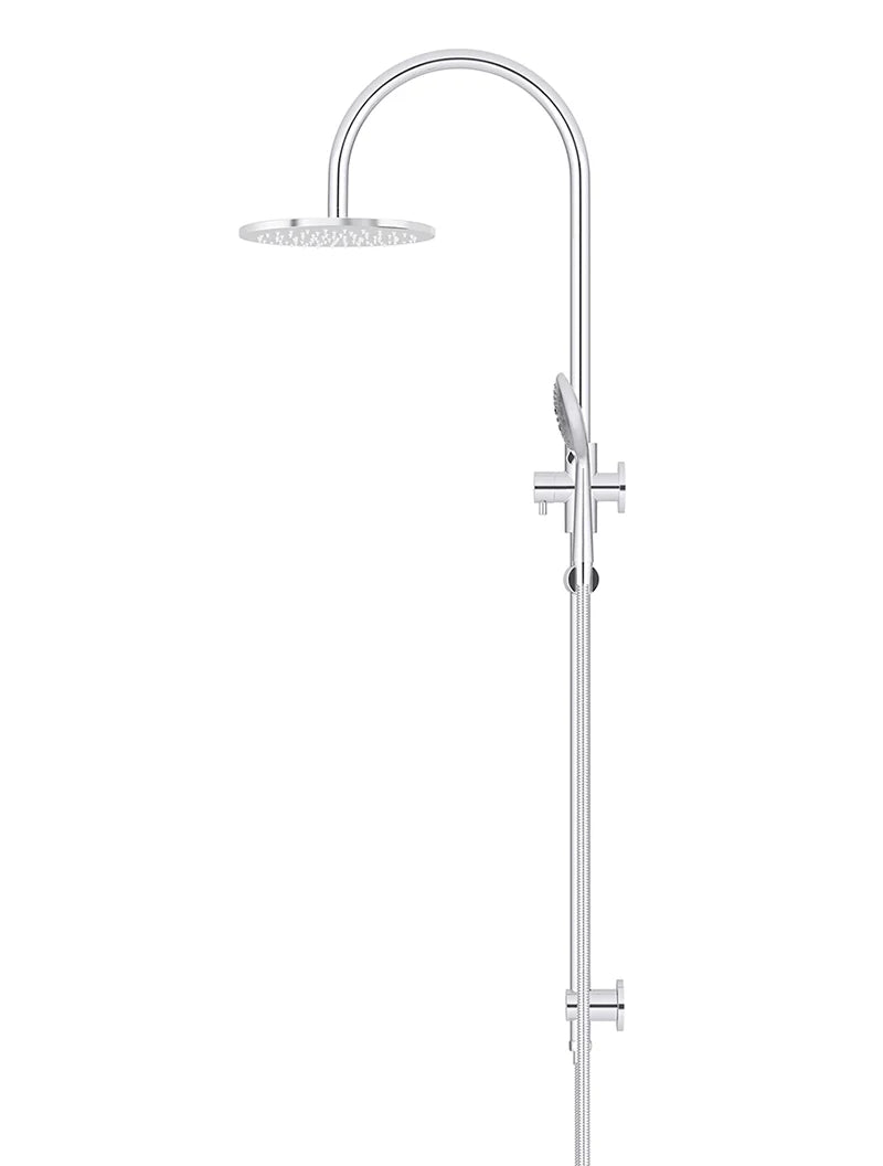 Meir Round Gooseneck Shower Set with 200mm rose, Three-Function Hand Shower