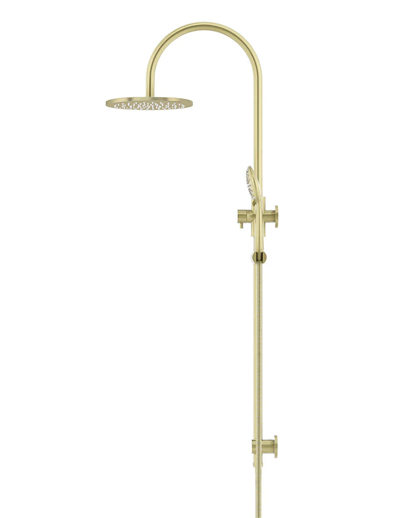 Meir Round Gooseneck Shower Set with 200mm rose, Three-Function Hand Shower