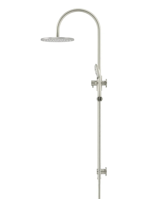 Meir Round Gooseneck Shower Set with 200mm rose, Three-Function Hand Shower