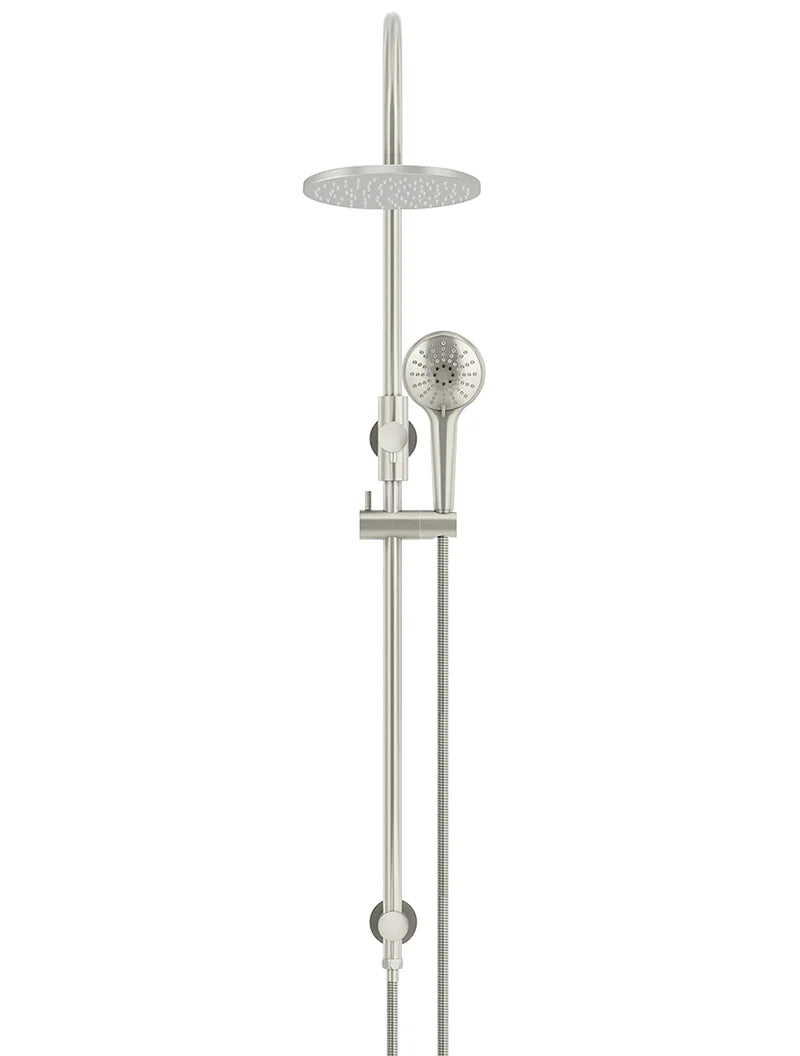 Meir Round Gooseneck Shower Set with 200mm rose, Three-Function Hand Shower