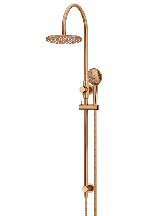 Meir Round Gooseneck Shower Set with 200mm rose, Three-Function Hand Shower