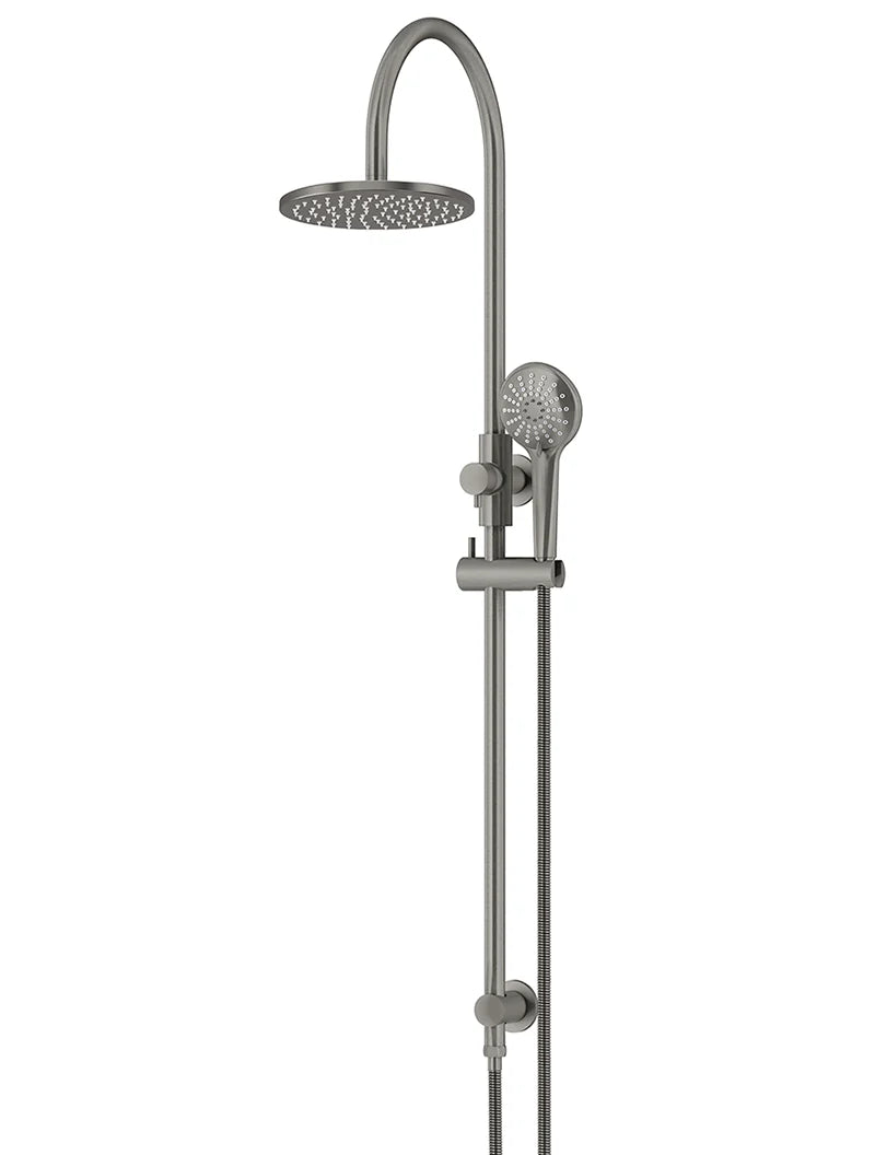 Meir Round Gooseneck Shower Set with 200mm rose, Three-Function Hand Shower