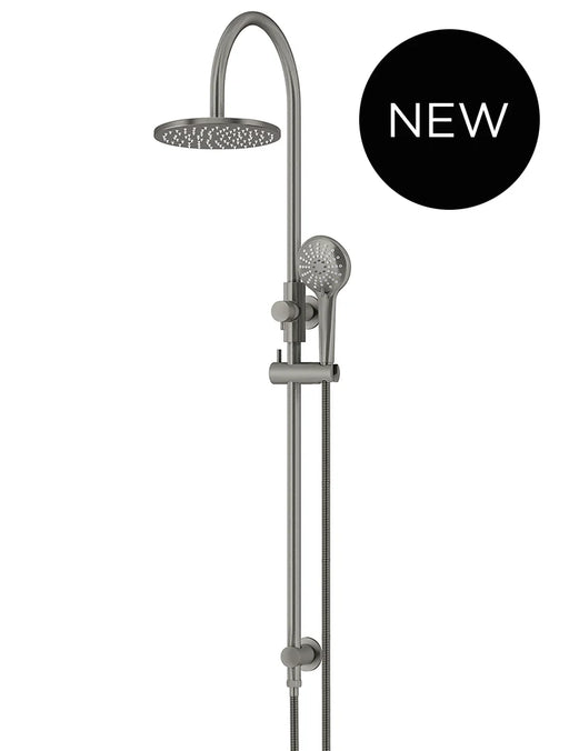Meir Round Gooseneck Shower Set with 200mm rose, Three-Function Hand Shower