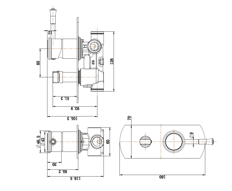 Modern National Montpellier Diverter Mixer - Electroplated & PVD