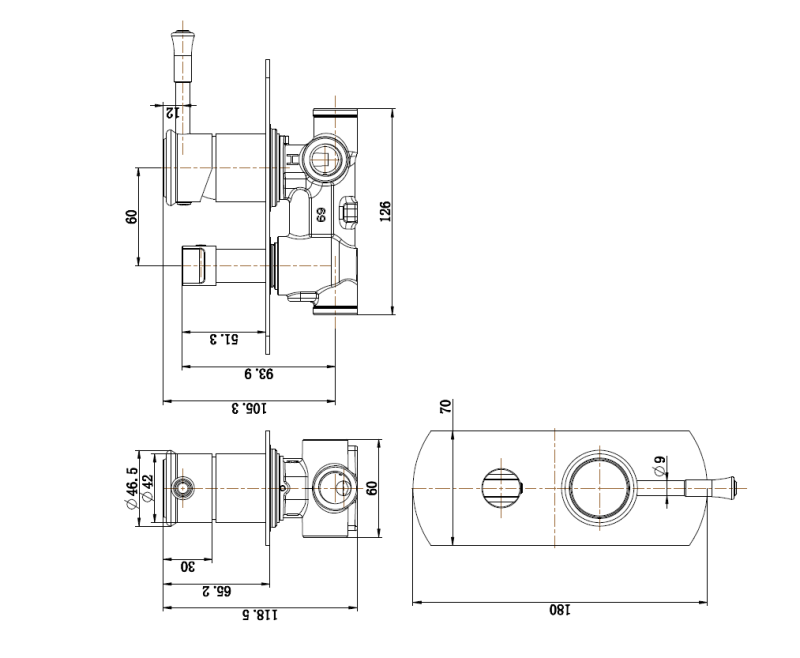 MODERN NATIONAL Montpellier Diverter Mixer - Electroplated & PVD