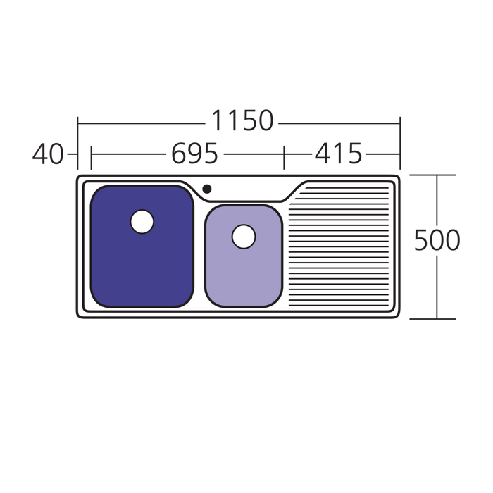 Oliveri Nu-Petite 1 & 3/4 Bowl Top mount Sink With Drainer 1150mm