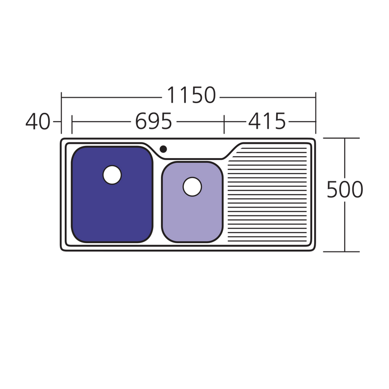 Oliveri Nu-Petite  1 & 3/4 Bowl Top mount Sink With Drainer 1150mm