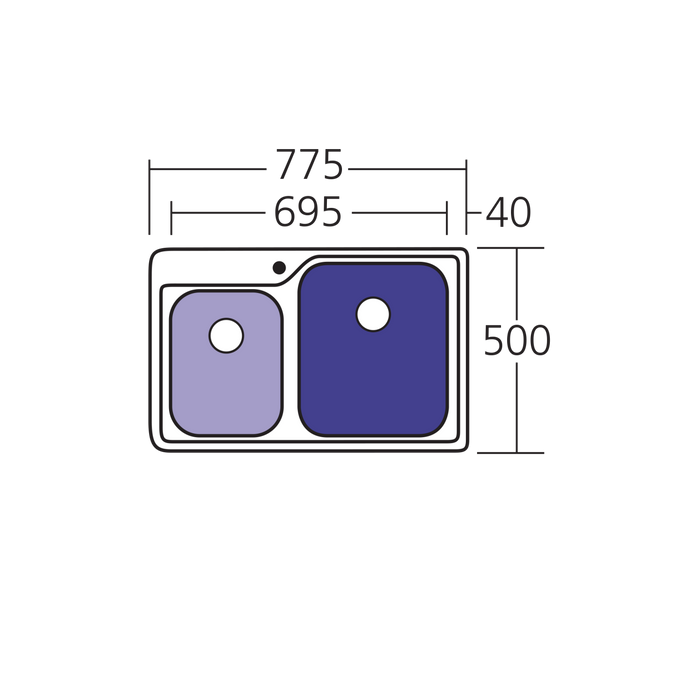Oliveri Nu-Petite 1 & 3/4 Bowl Topmount Sink 775mm