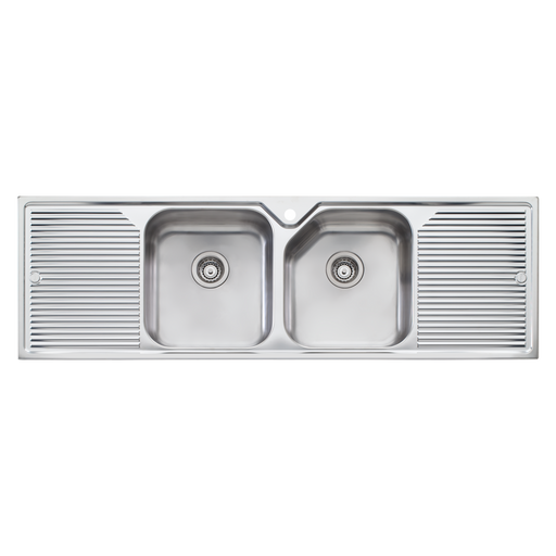 Oliveri Nu-Petite Double Bowl Topmount Sink With Double Drainer 1550mm Double Centre Bowl