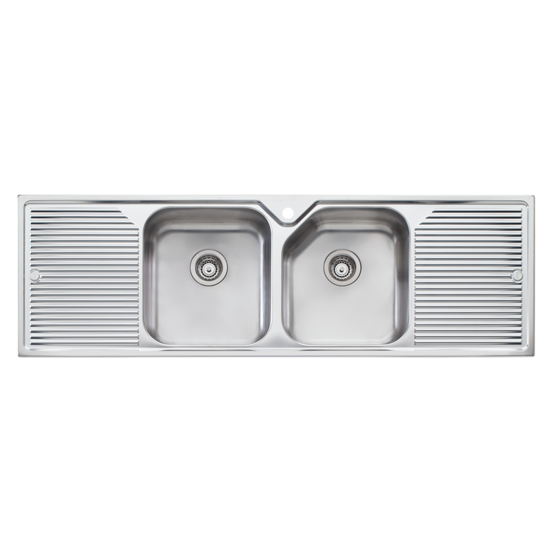 Oliveri Nu-Petite Double Bowl Topmount Sink With Double Drainer 1550mm