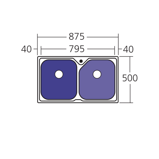 Oliveri Nu-Petite Double Bowl Topmount Sink 875mm Double Bowl