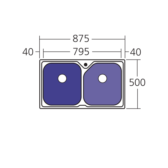 Oliveri Nu-Petite Double Bowl Topmount Sink 875mm Double Bowl