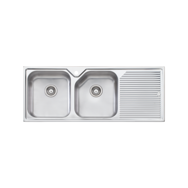 Oliveri Nu-Petite Double Bowl Topmount Sink With Drainer 1250mm- 1 Tap Hole