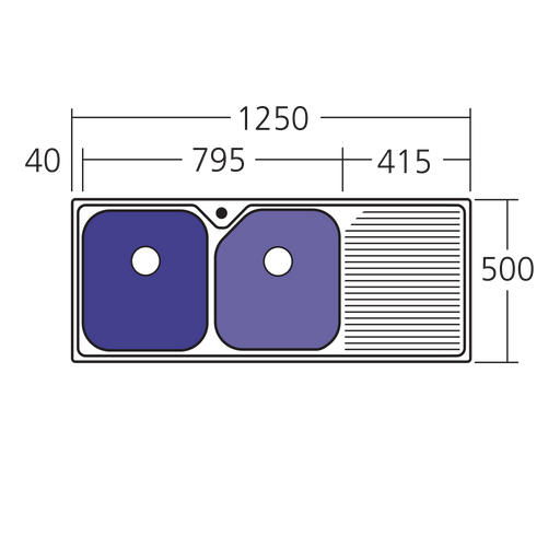 Oliveri Nu-Petite Double Bowl Topmount Sink With Drainer 1250mm