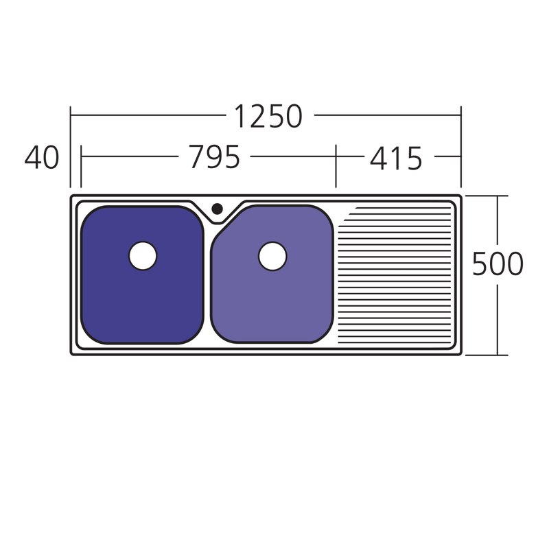 Oliveri Nu-Petite LH Double Bowl Topmount Sink With Drainer 1250mm