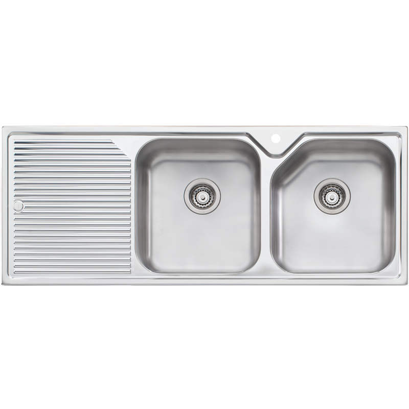 Oliveri Nu-Petite RH Double Bowl Topmount Sink With Drainer 1250mm- No Tap Hole