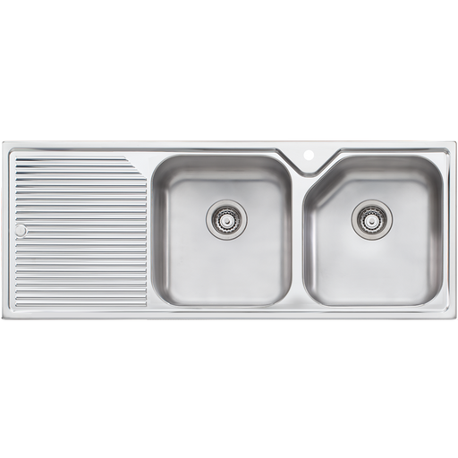 Oliveri Nu-Petite RH Double Bowl Topmount Sink With Drainer 1250mm