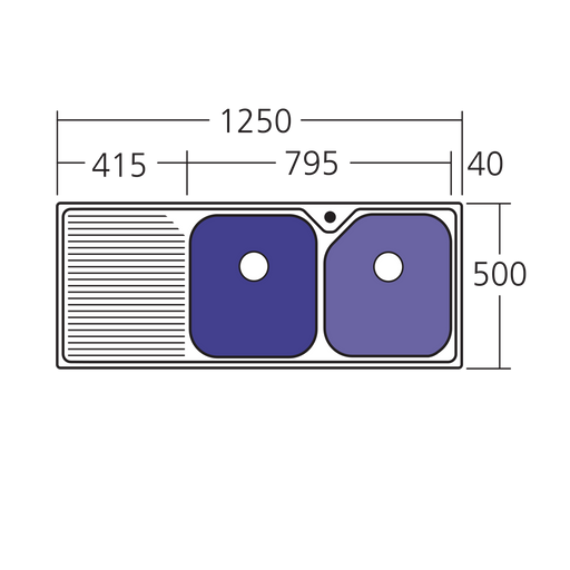 Oliveri Nu-Petite RH Double Bowl Topmount Sink With Drainer 1250mm