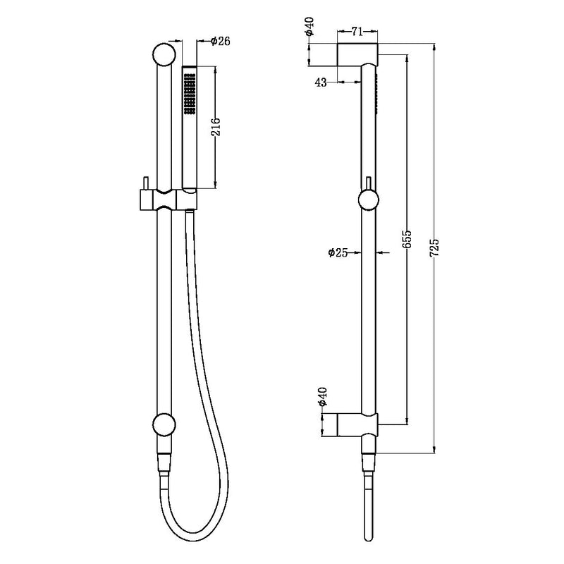 Nero Zen SS316L Shower Rail With Outdoor Shower Hose