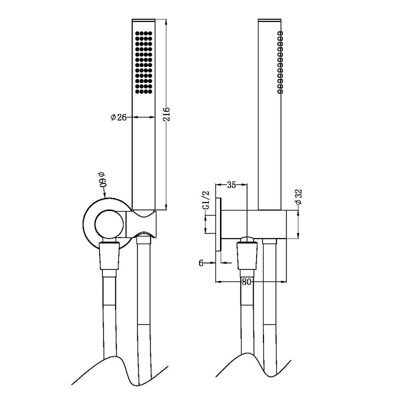 Nero Zen SS316L Shower On Bracket