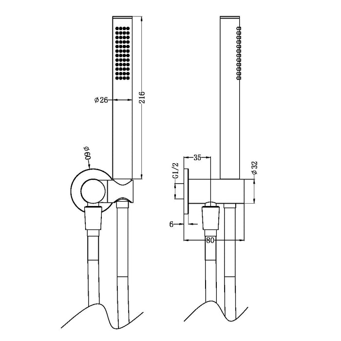 Nero Zen SS316L Shower On Bracket